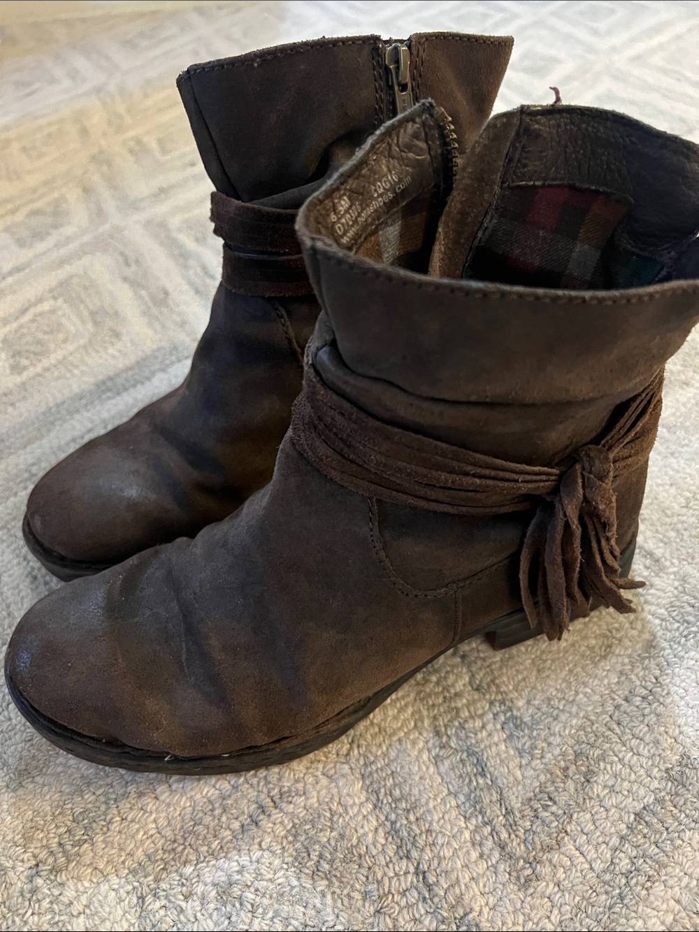 Born Dark Brown Suede Tassel Ankle Booties